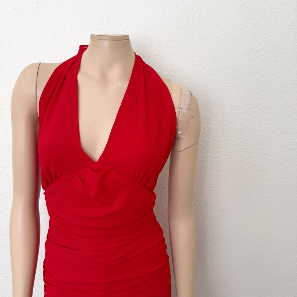 [Anthropologie] Bardot Red Mave Halter Neck Maxi Dress Low Back Ruched Slit 12 - Picture 4 of 12